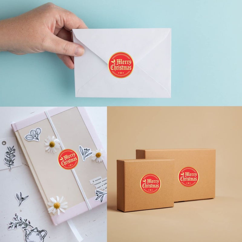 PARTH IMPEX Merry Christmas Stickers Seals Labels - (Pack of 120) 2" Large Round Gold Foil Stamping on Red for Cards Gift Envelopes Boxes - Image 4